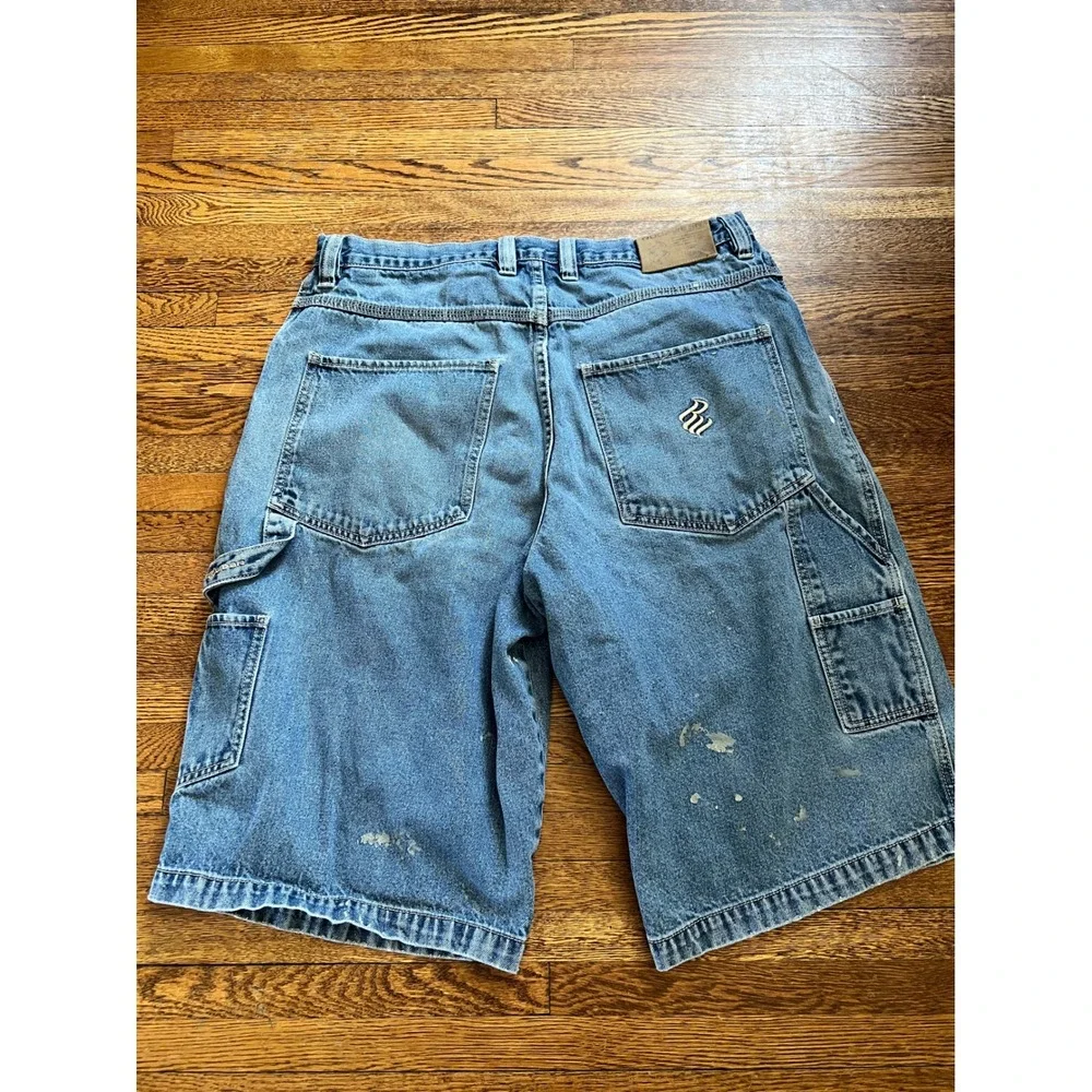 Vintage‎ Rocawear Y2K Thrashed Distressed Denim Carpenter Shorts Mens 36 Blue